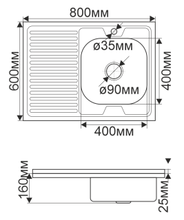 Мойка 8060 R Melana 0,8/180 левая хром с сифоном (096Dt R *10)